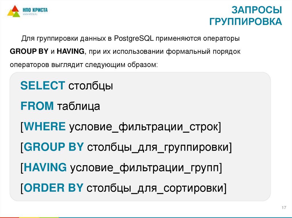 Запросы Группировка