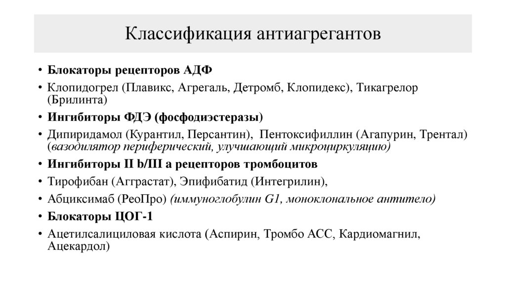 Классификация антиагрегантов