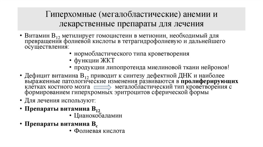 Гиперхомные (мегалобластические) анемии и лекарственные препараты для лечения