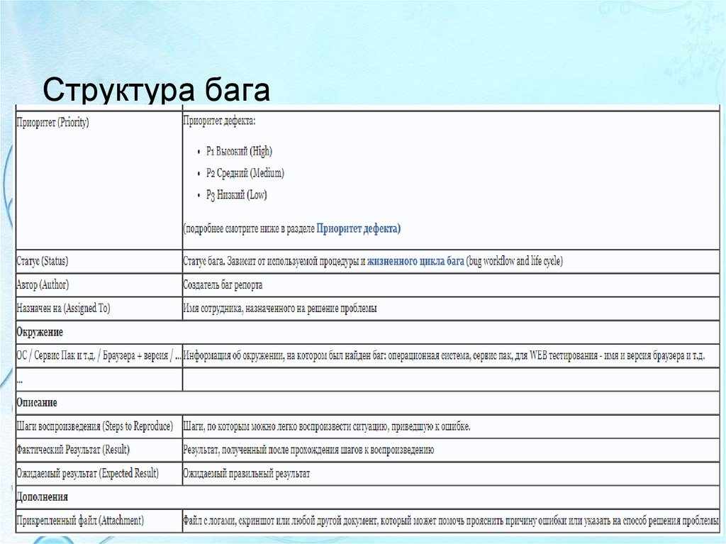 Структура бага