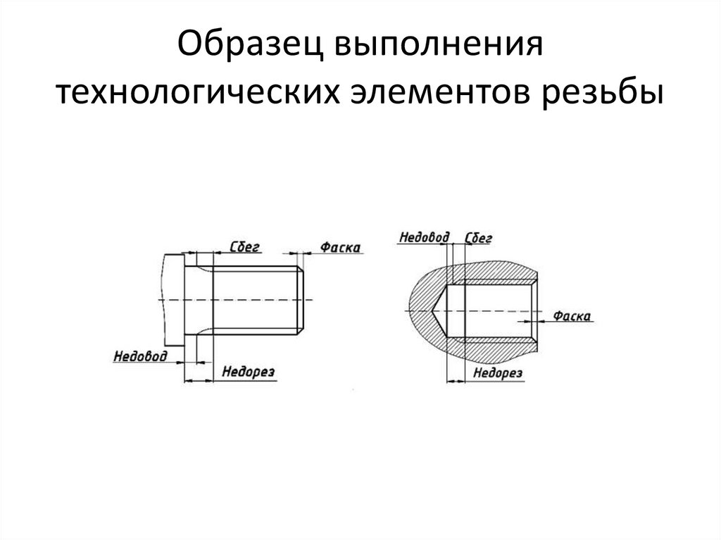 Образец выполнения технологических элементов резьбы