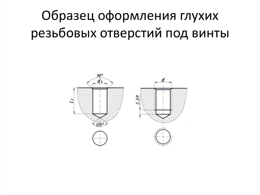 Образец оформления глухих резьбовых отверстий под винты