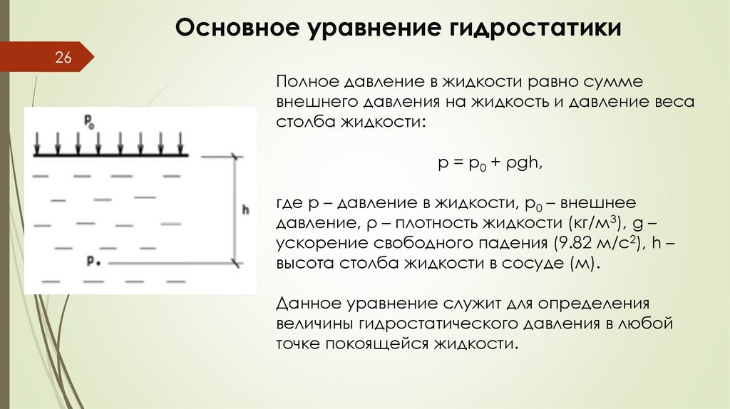 Основное уравнение гидростатики