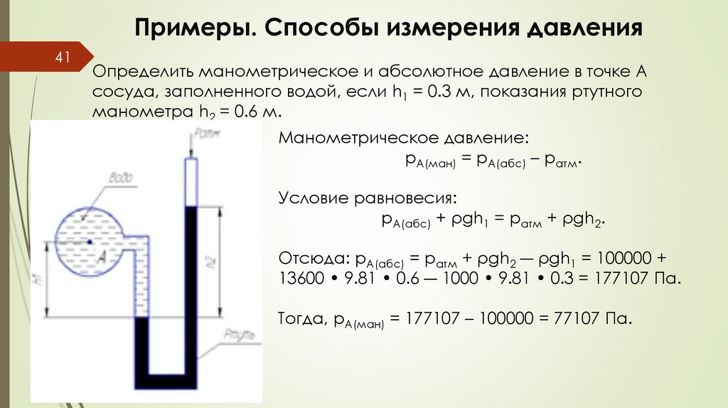 Примеры. Способы измерения давления
