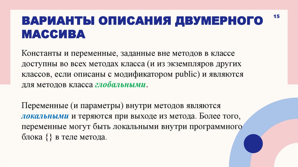 Варианты описания двумерного массива