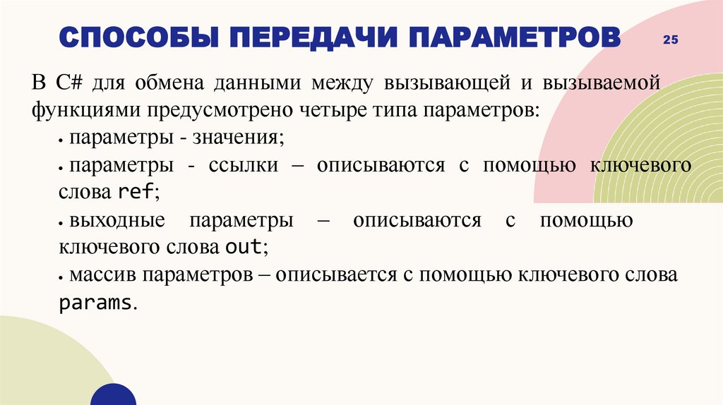 Способы передачи параметров