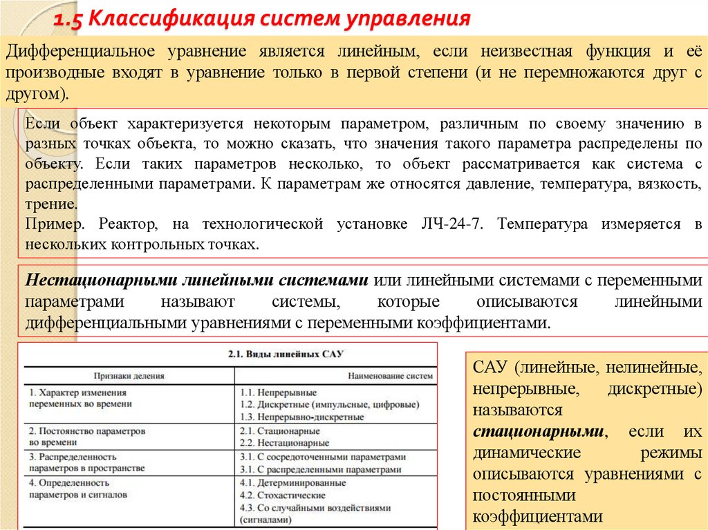 1.5 Классификация систем управления