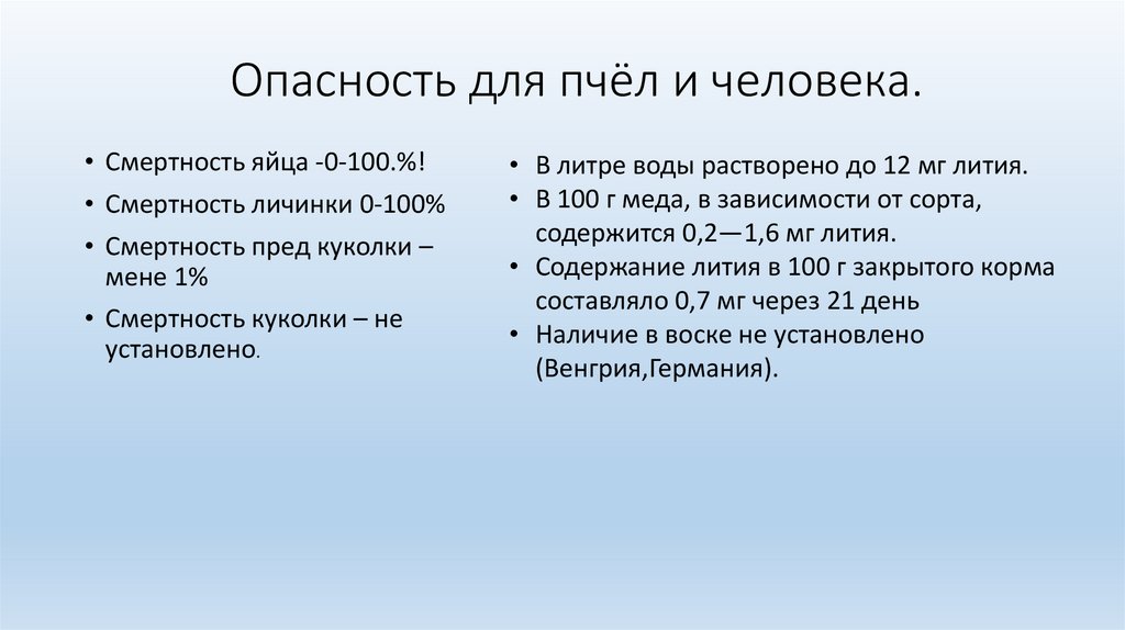 Опасность для пчёл и человека.