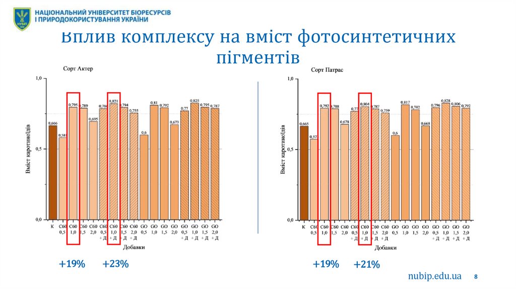 Вплив комплексу на вміст фотосинтетичних пігментів
