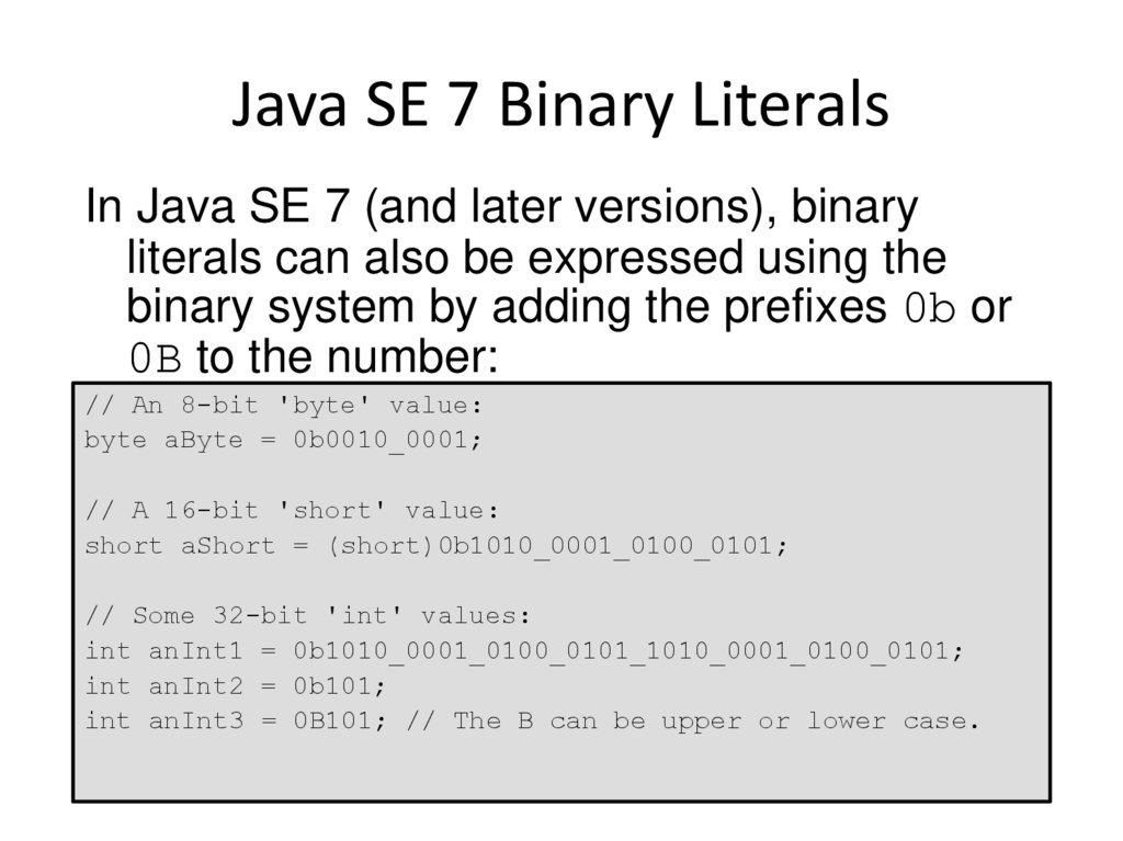 Java SE 7 Binary Literals