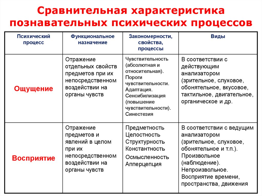 Сравнительная характеристика познавательных психических процессов