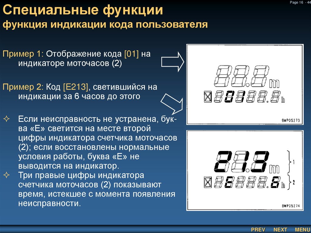 Специальные функции функция индикации кода пользователя