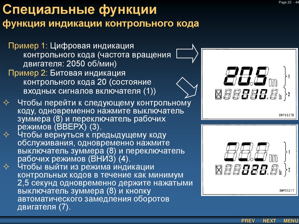 Специальные функции функция индикации контрольного кода