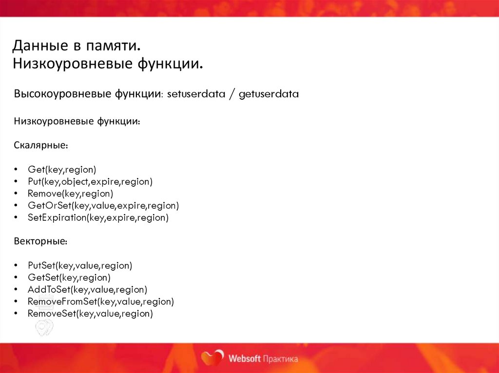 Данные в памяти. Низкоуровневые функции.