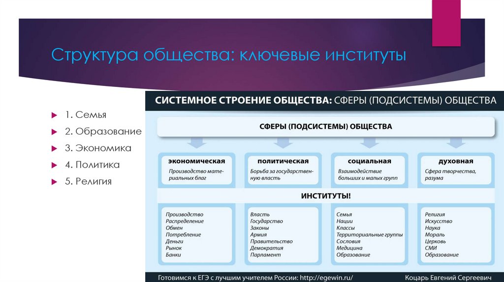 Структура общества: ключевые институты