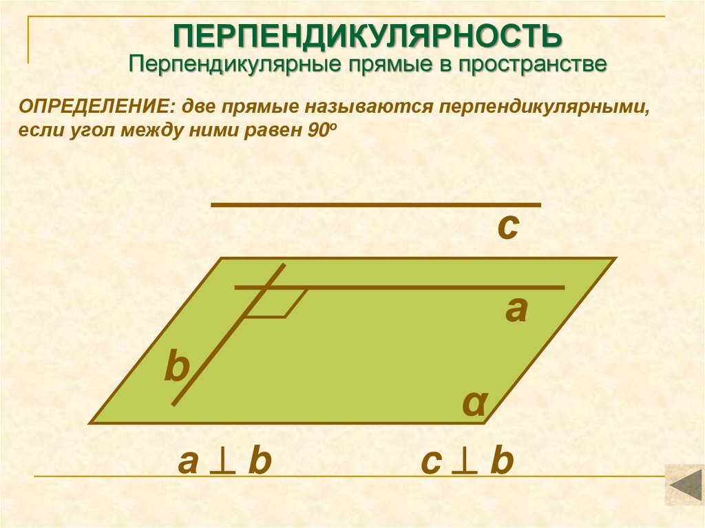 ПЕРПЕНДИКУЛЯРНОСТЬ Перпендикулярные прямые в пространстве