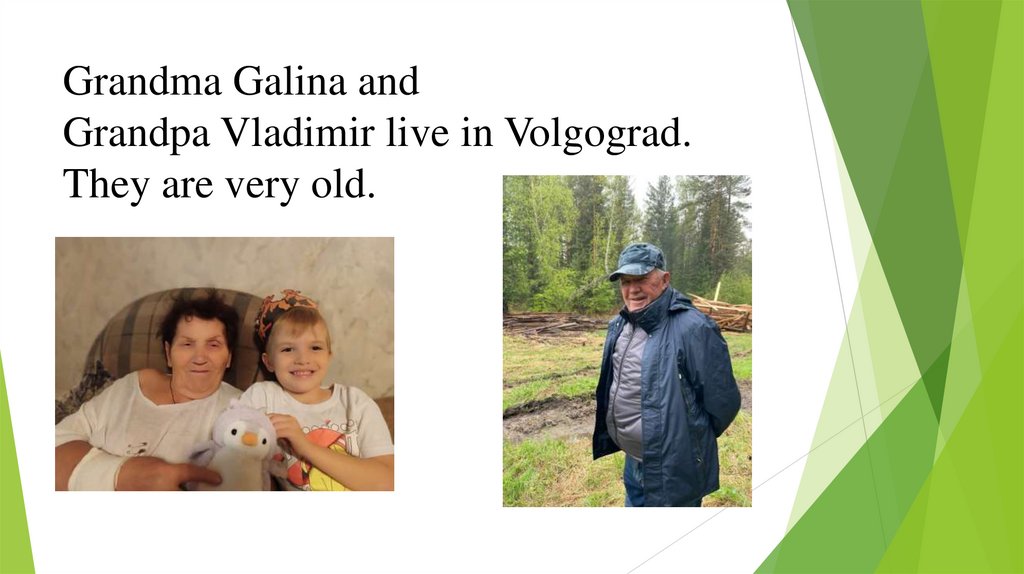 Grandma Galina and Grandpa Vladimir live in Volgograd. They are very old.
