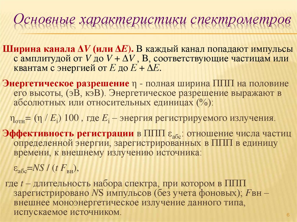 Основные характеристики спектрометров