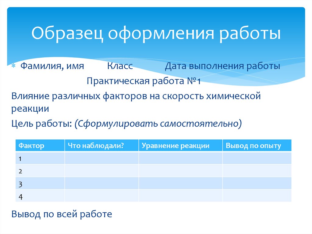 Образец оформления работы