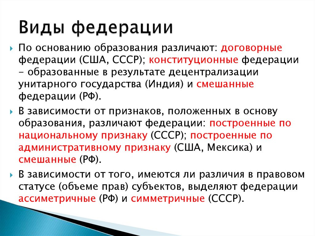 Виды федерации