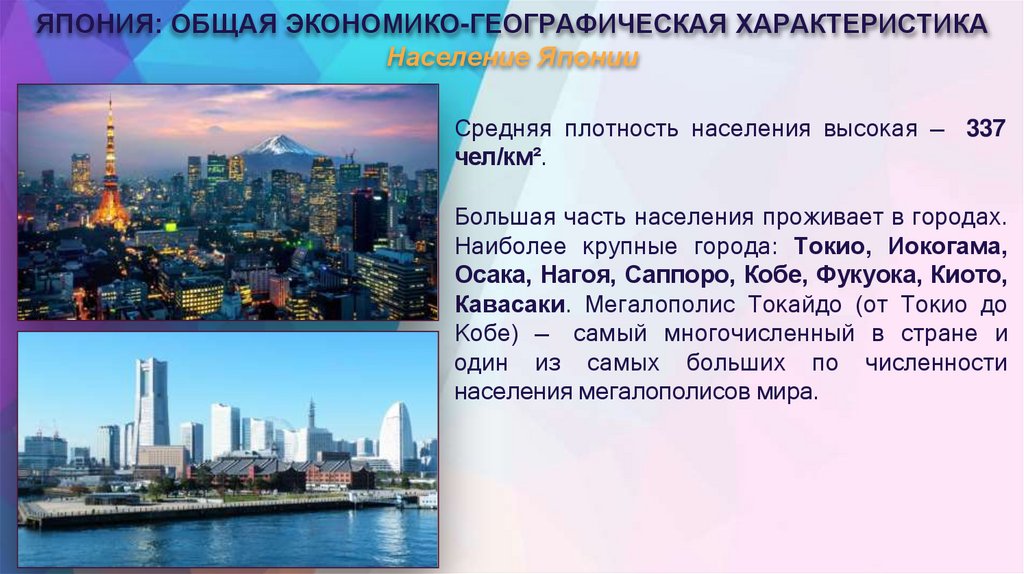 ЯПОНИЯ: ОБЩАЯ ЭКОНОМИКО-ГЕОГРАФИЧЕСКАЯ ХАРАКТЕРИСТИКА Население Японии