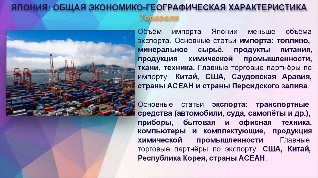ЯПОНИЯ: ОБЩАЯ ЭКОНОМИКО-ГЕОГРАФИЧЕСКАЯ ХАРАКТЕРИСТИКА Торговля