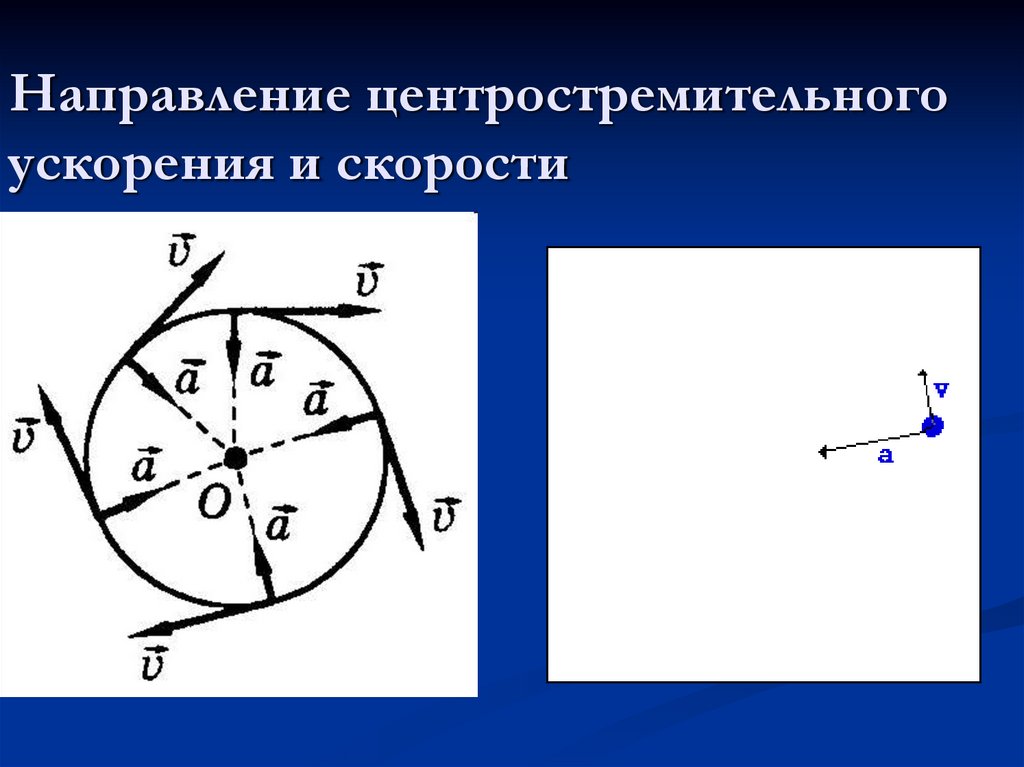 Направление центростремительного ускорения и скорости
