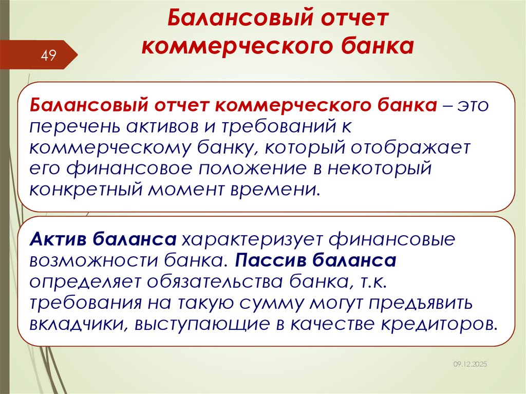 Балансовый отчет коммерческого банка