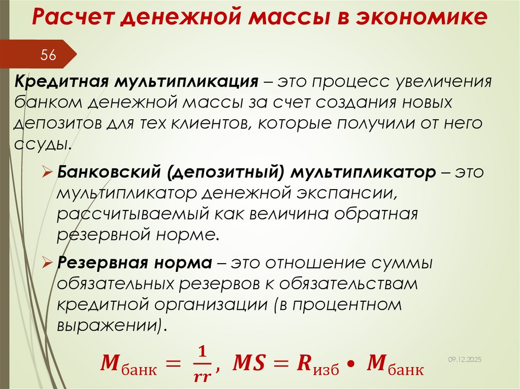 Расчет денежной массы в экономике