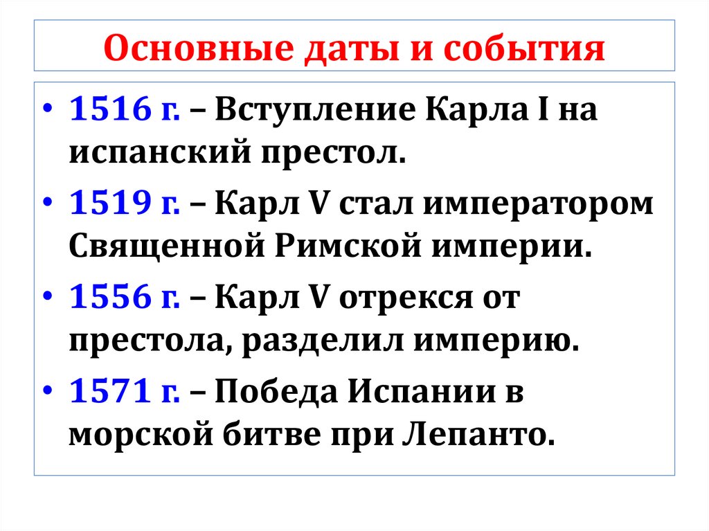 Основные даты и события