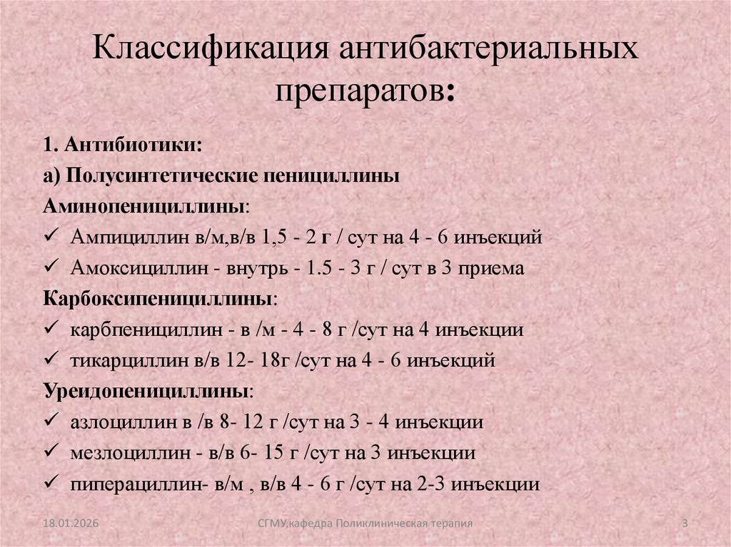 Классификация антибактериальных препаратов: