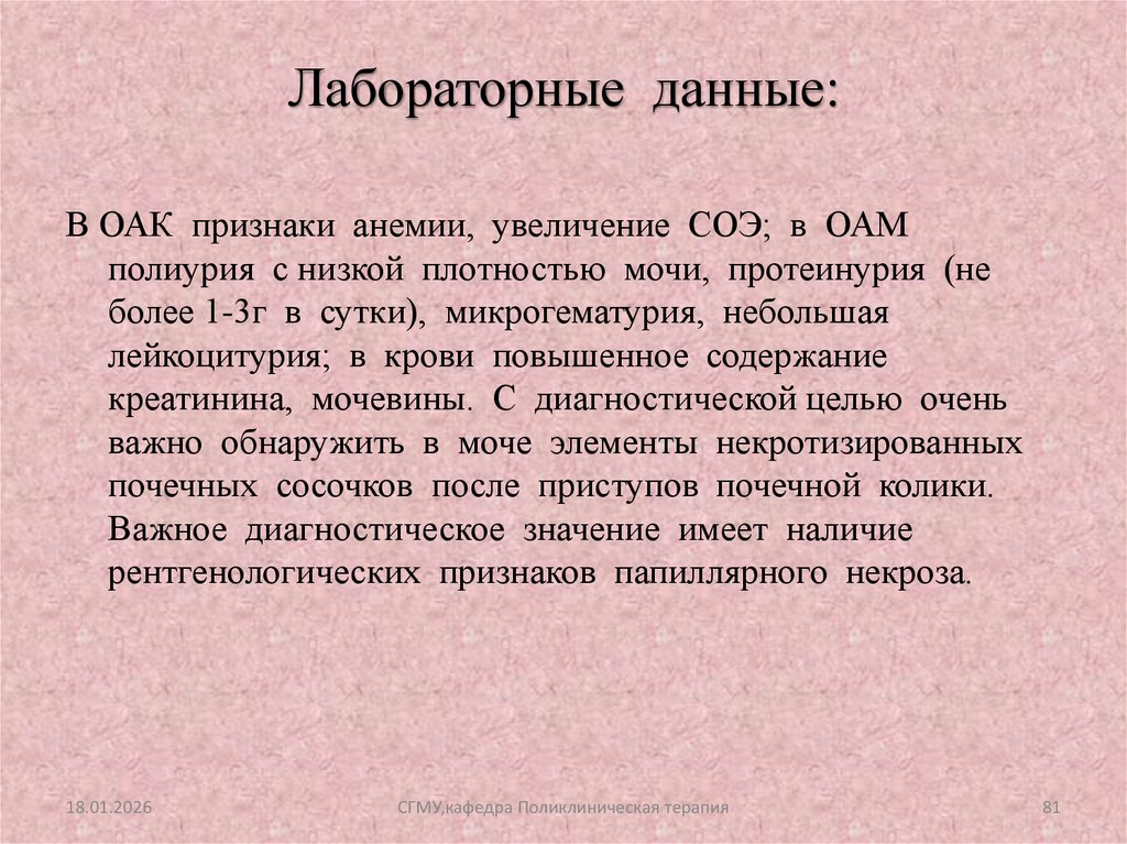 Лабораторные данные: