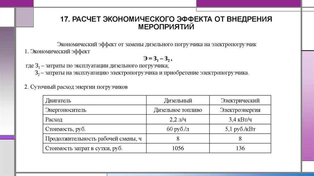 17. РАСЧЕТ ЭКОНОМИЧЕСКОГО ЭФФЕКТА ОТ ВНЕДРЕНИЯ МЕРОПРИЯТИЙ
