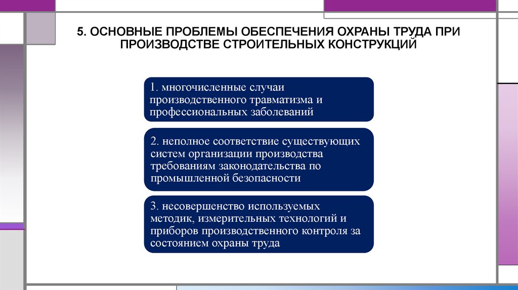 5. ОСНОВНЫЕ ПРОБЛЕМЫ ОБЕСПЕЧЕНИЯ ОХРАНЫ ТРУДА ПРИ ПРОИЗВОДСТВЕ СТРОИТЕЛЬНЫХ КОНСТРУКЦИЙ
