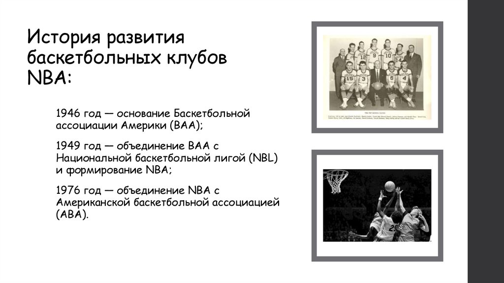 История развития баскетбольных клубов NBA: