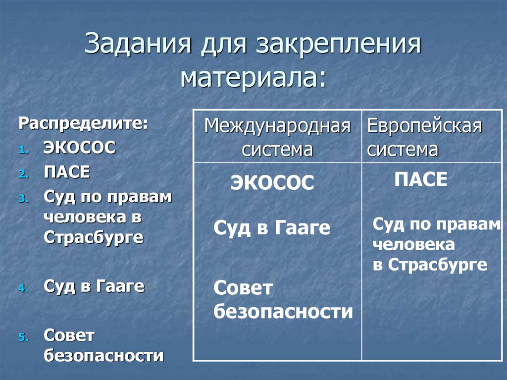 Задания для закрепления материала: