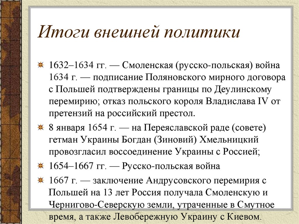 Итоги внешней политики