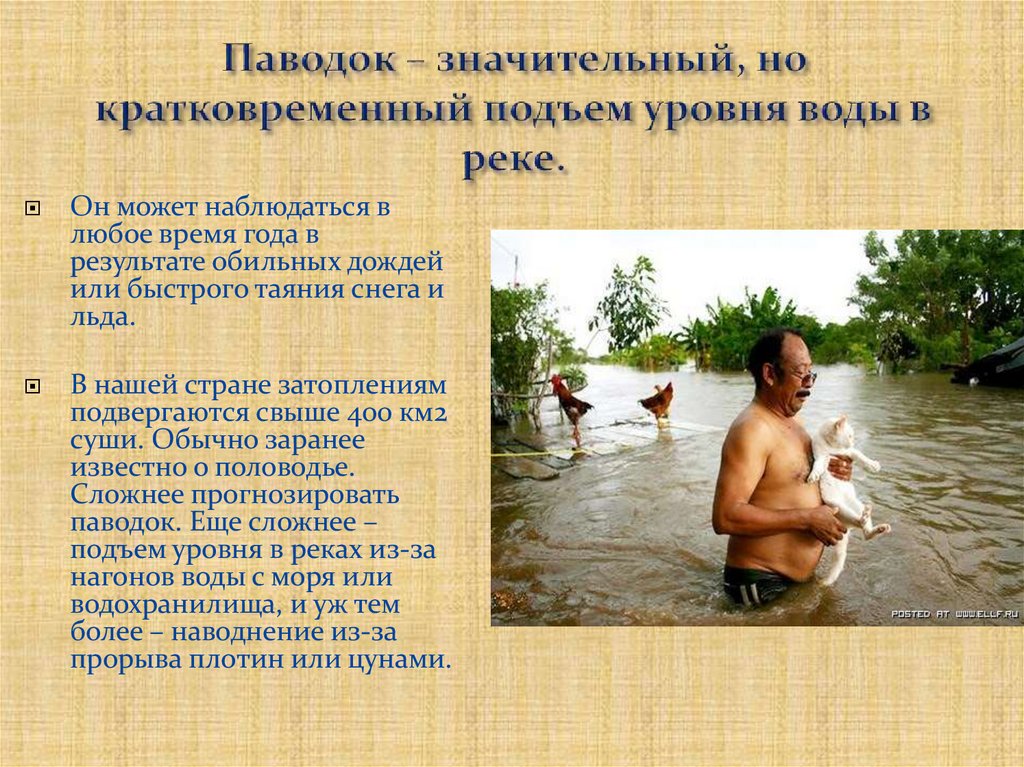 Паводок – значительный, но кратковременный подъем уровня воды в реке.