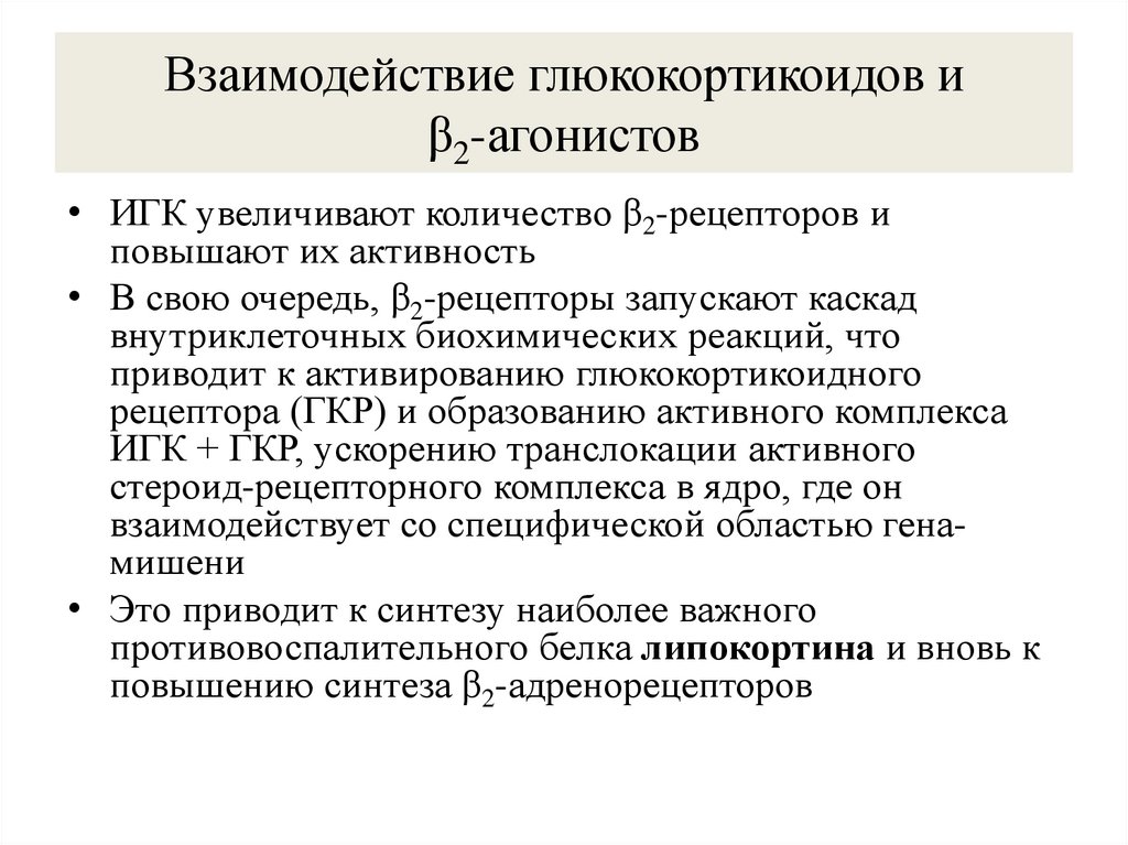 Взаимодействие глюкокортикоидов и β2-агонистов