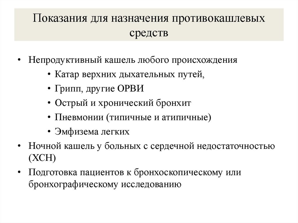 Показания для назначения противокашлевых средств