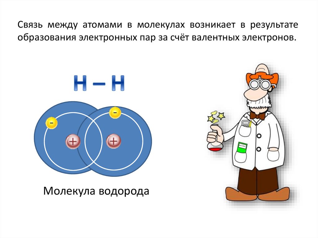 Связь между атомами в молекулах возникает в результате образования электронных пар за счёт валентных электронов.