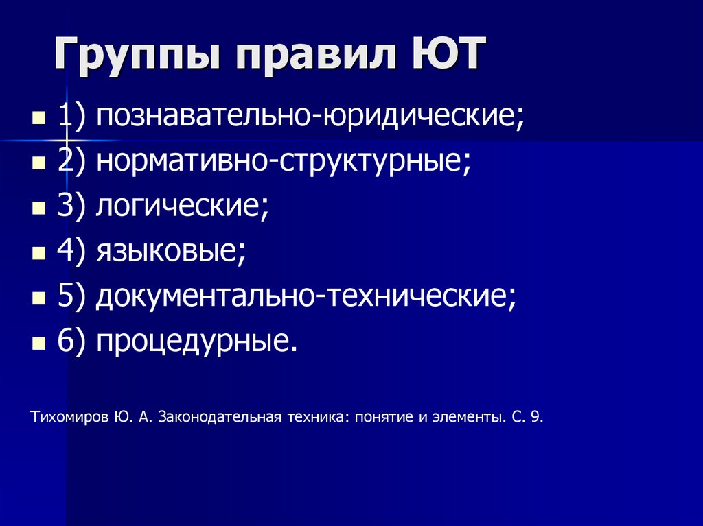Группы правил ЮТ