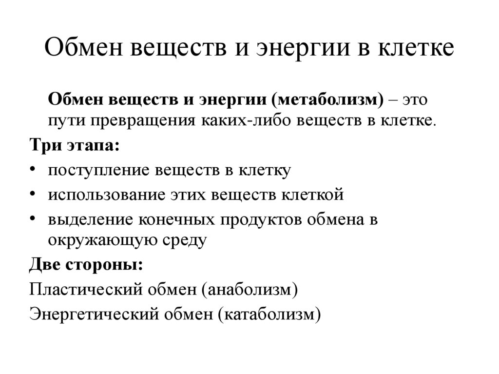 Обмен веществ и энергии в клетке
