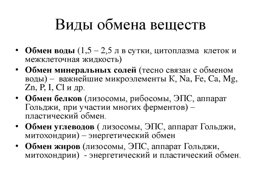 Виды обмена веществ