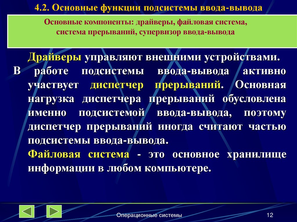 4.2. Основные функции подсистемы ввода-вывода