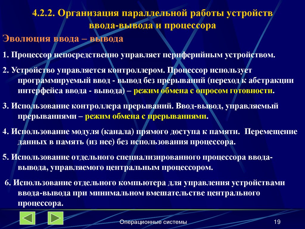 4.2.2. Организация параллельной работы устройств ввода-вывода и процессора