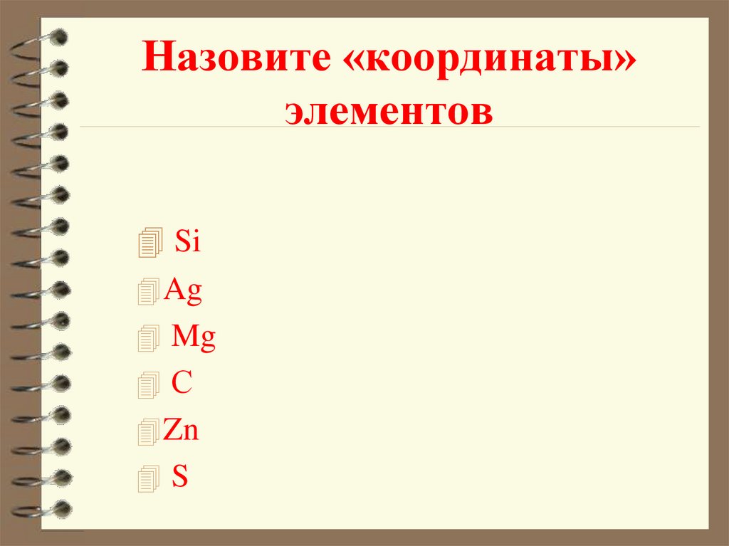 Назовите «координаты» элементов