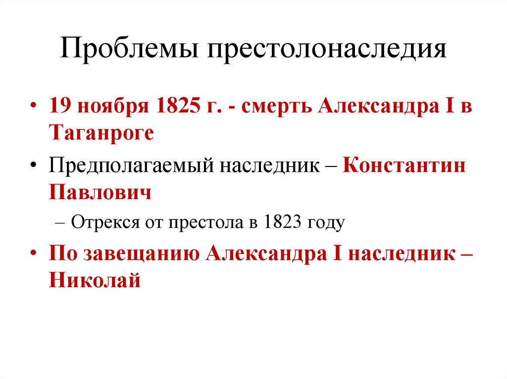 Проблемы престолонаследия