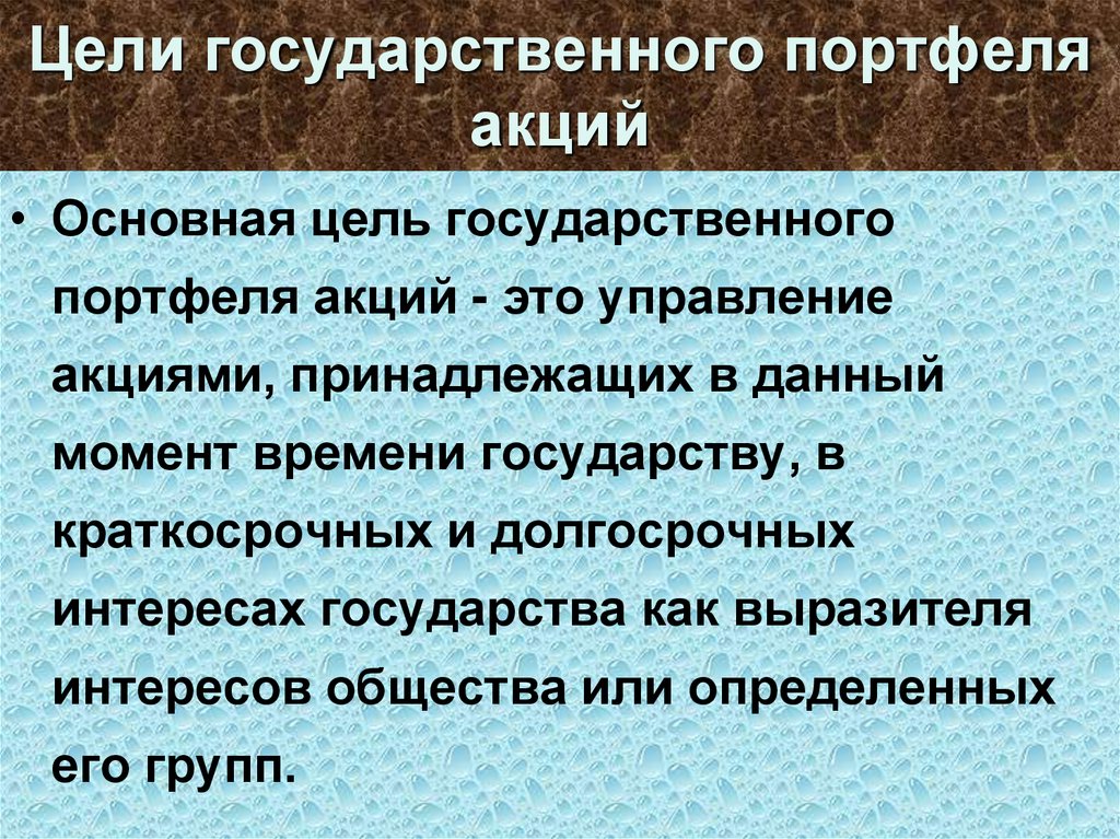 Цели государственного портфеля акций