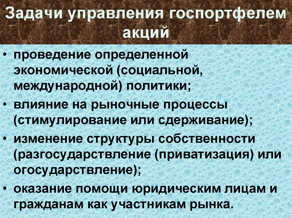 Задачи управления госпортфелем акций